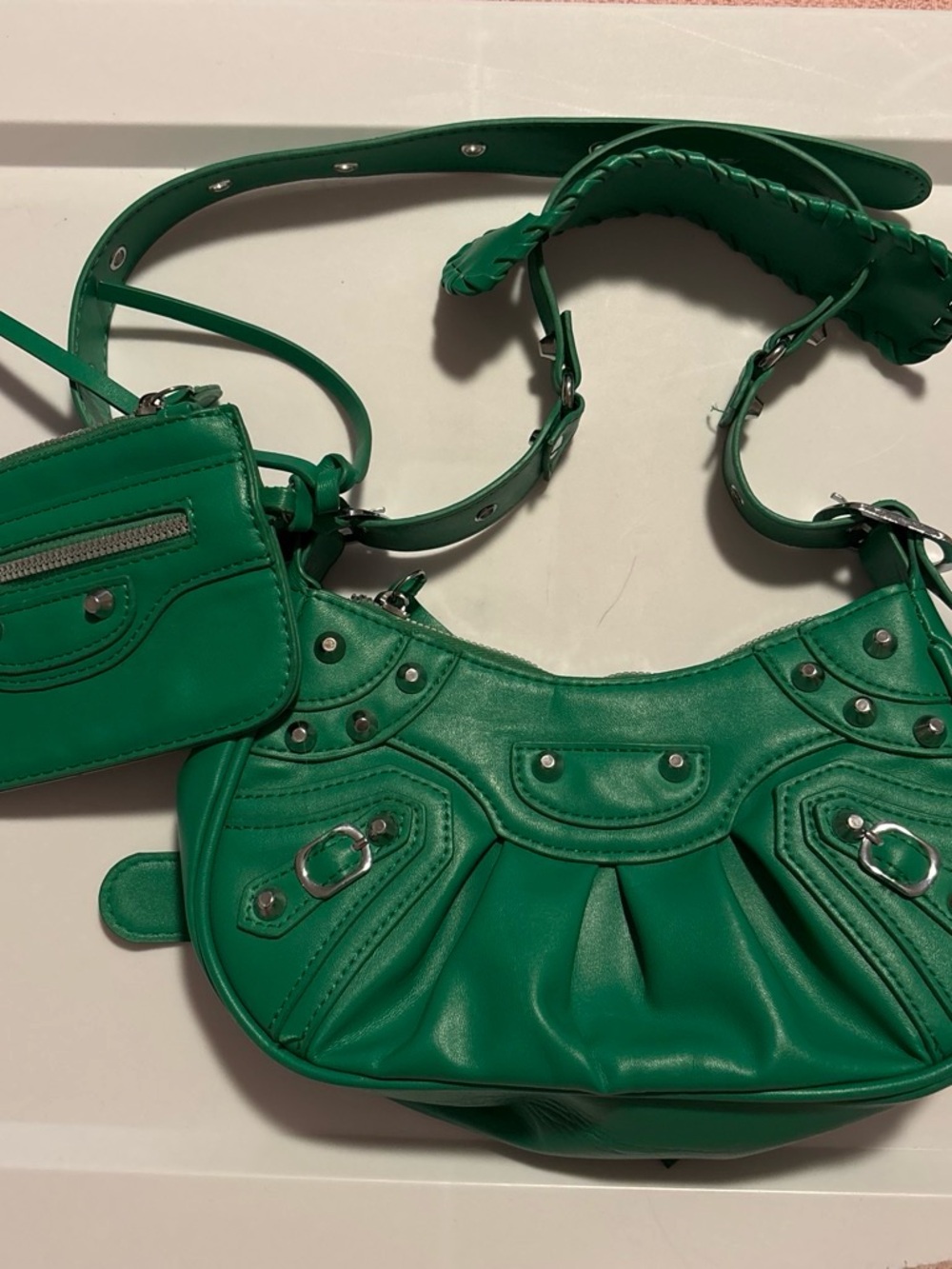 Y2k Faux Leather Studded Shoulder Bag with Wallet